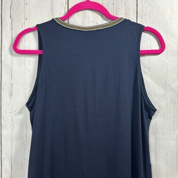 J Jill Navy Blue Embroidered Boho Sleeveless Cotton Blend Summer Casual Top - Picture 12 of 13